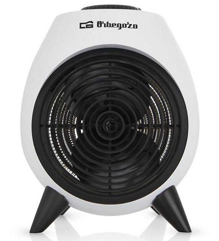 Orbegozo 17365 black portable heater with 1000W and 2000W power settings, used for home heating and cooling.