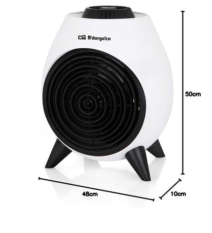 Black Orbegozo 17365 portable heater with 1000W and 2000W settings, designed for home heating and household comfort.