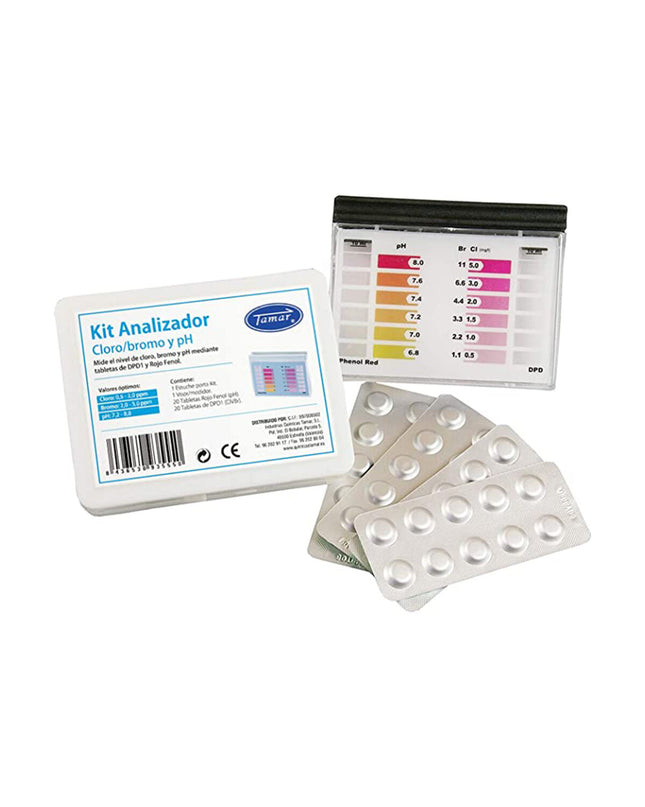 Tamar zwembad onderhoudskit DPD1 with pH test kit, garden, pool, jacuzzi cleaning and water testing tools in a compact set.