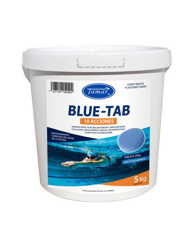 Tamar blue chlorinating tablet for pools and jacuzzis, 5 kg container, blue tab with product code 1205106050.