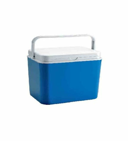 Atlantic 172-5038 blue and black 30L plastic cooler, suitable for camping and outdoor activities, shown in the image.