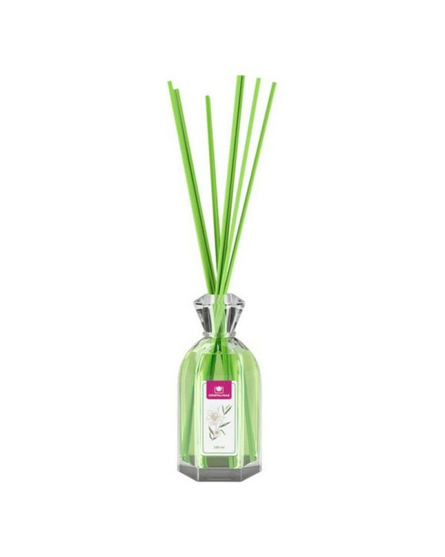 Cristalinas Night Blooming Jasmine air freshener in a 180 ml glass bottle, ideal for home decor and kitchen ambiance.