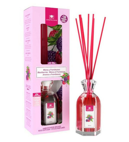 Cristalinas Mikado luchtverfrisser met braambes en framboos, 180 ml, voor huisdecoratie en frisse geuren.