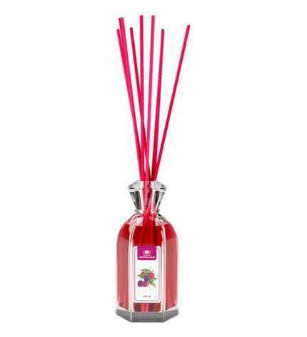 Cristalinas Mikado luchtverfrisser met braambes en framboos in 180 ml glazen fles, huisdecoratie en geurstokjes voor frisheid.