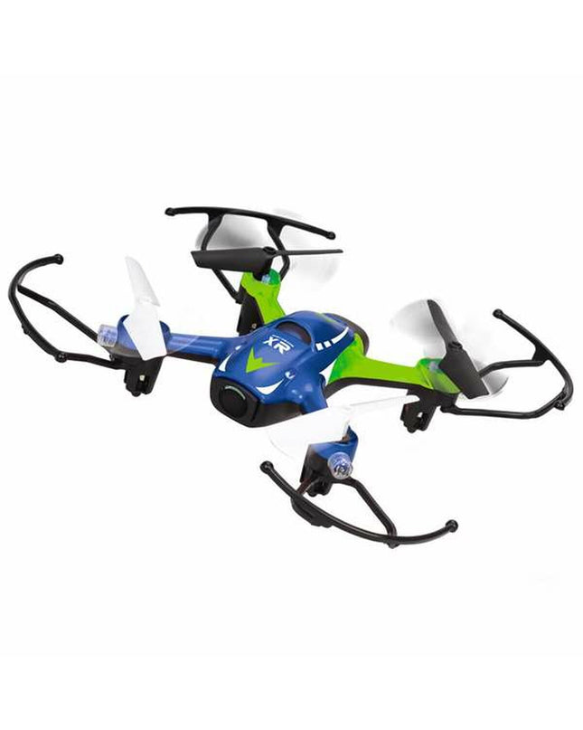 Easy Drone XR toy drone from BigBuy Kids with remote control, black and white design, in flight against a blue sky.