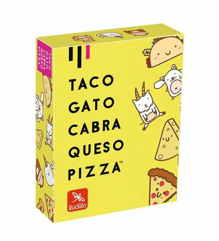 Lúdilo Taco educational game featuring colorful cat, goat, cheese, and pizza pieces for children’s play and learning.