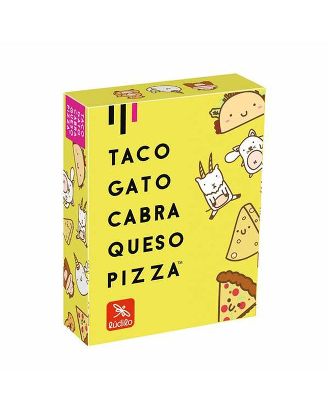 Lúdilo Taco educational game featuring colorful cat, goat, cheese, and pizza pieces for children’s play and learning.