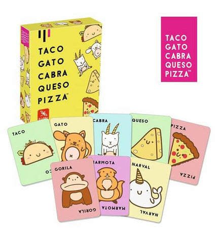 Lúdilo Taco educational game with cat, goat, cheese, and pizza pieces for children’s learning and fun.
