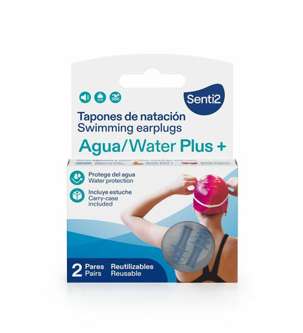 Senti2 PROTECTORES AUDITIVOS earplugs designed for sport, outdoor, and watersport activities, shown in a close-up image.