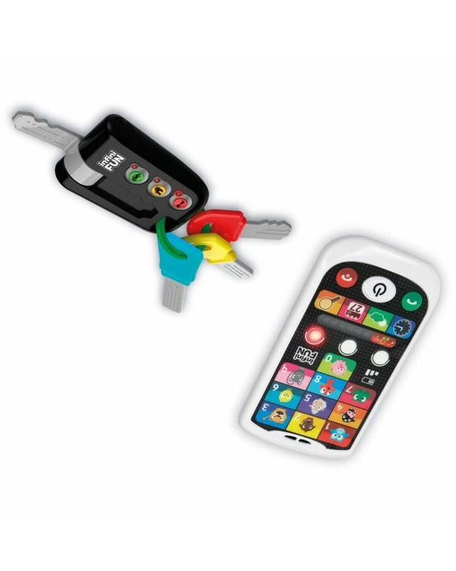 Colorful toy smartphone and keys duo for kids, measuring 20x7x26 cm, from BigBuy Home's imitative play set.