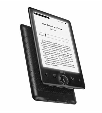 SPC Dickens Light 2 black 6-inch eBook reader with 128GB storage, featuring a sleek electronic design and screen display.