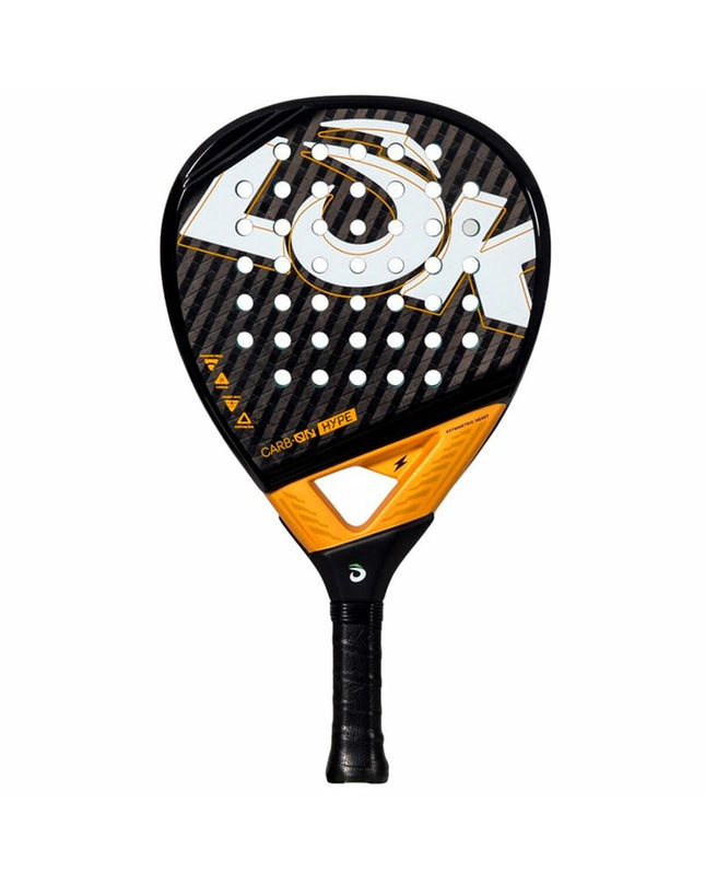 Lok Sports Carb-On Hype pickleball paddle with black and orange design, suitable for sport and outdoor paddle tennis.
