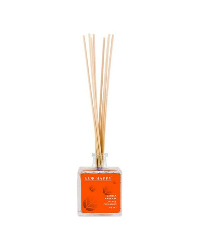 Eco Happy Parfum Sticks Naranja 95 ml for home decor, featuring a stylish orange-colored bottle and reed sticks for fragrance.