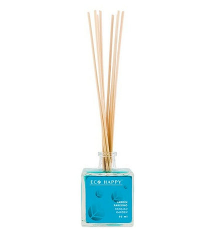 Eco Happy Mikado Jardín Parisino parfum sticks in 95ml bottle, eco-friendly home fragrance for decoration and ambiance.