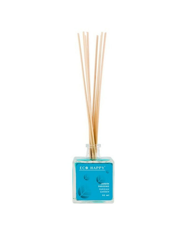Eco Happy Mikado Jardín Parisino parfum sticks in 95ml bottle, eco-friendly home fragrance for decoration and ambiance.