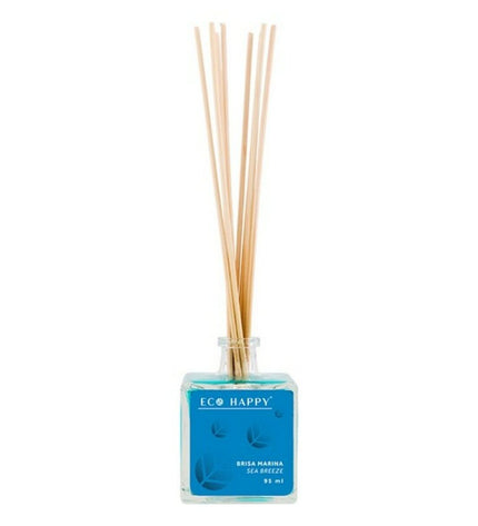 Eco Happy Brisa Marina parfum sticks in a 95 ml eco-friendly glass container, used for home decor and fragrance.