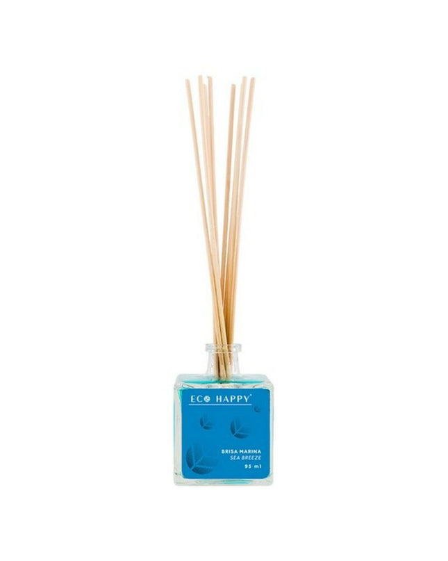 Eco Happy Brisa Marina parfum sticks in a 95 ml eco-friendly glass container, used for home decor and fragrance.