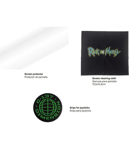 FR-TEC Nintendo Switch 2 Rick and Morty electronic game cartridge in a small plastic case, plug-and-play gaming accessory.