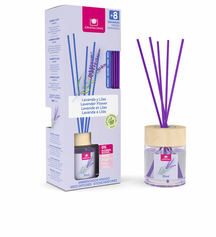 Cristalinas Lavendel Parfum Sticks Mikado in 35ml bottle, decorative lavender-scented reed diffuser for home decor.