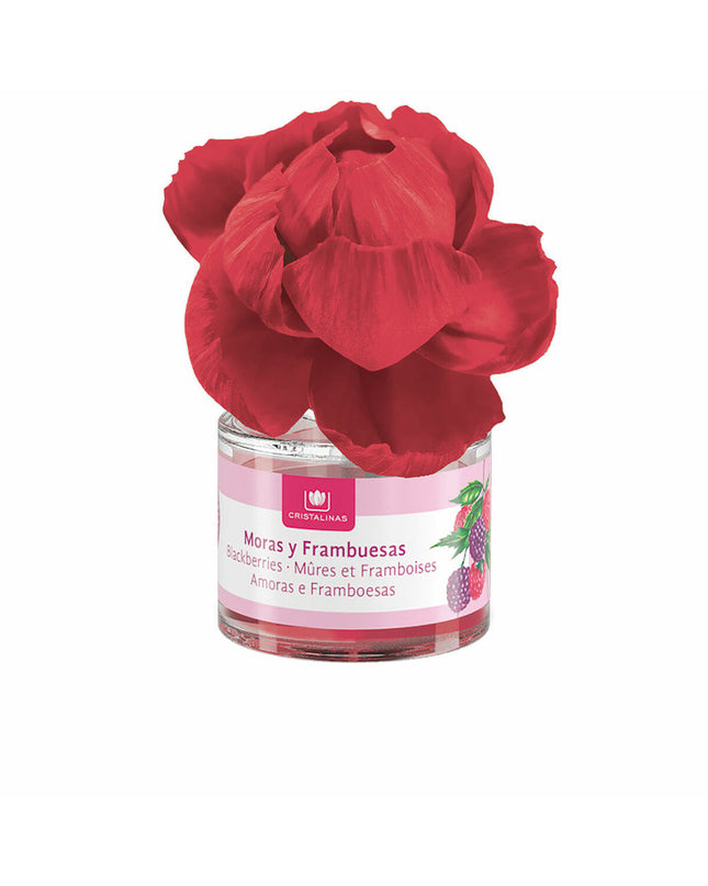 Cristalinas Framboos Braambes floral scented air freshener 40 ml, crystal container with pink and purple flowers.