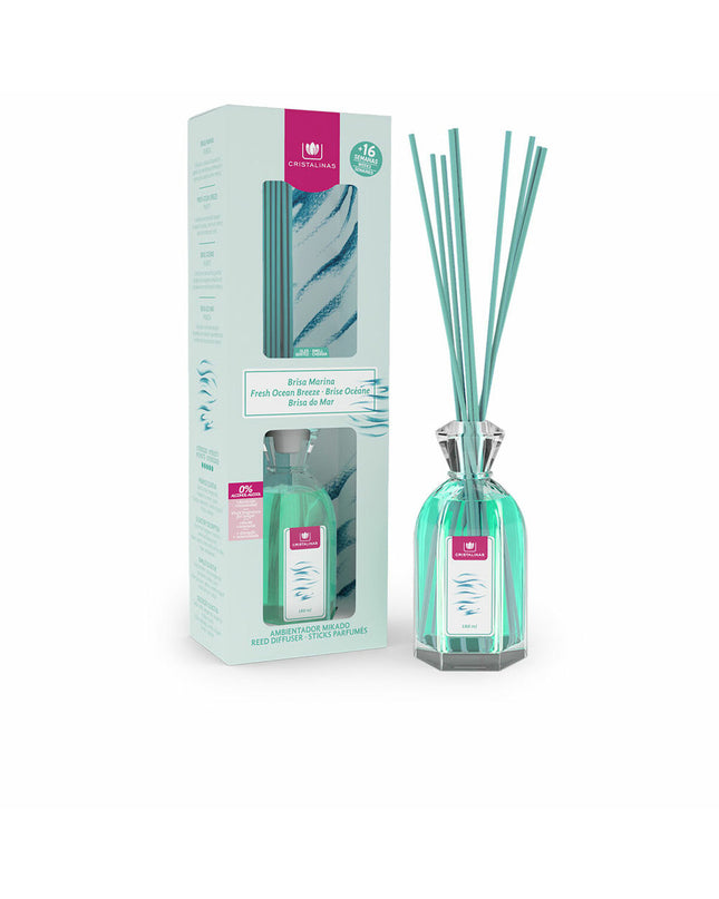 Cristalinas Mikado cristal luchtverfrisser in glazen buis, 180 ml, voor huisdecoratie en frisse geur in huis en keuken