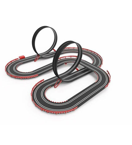 Scalextric race track toy set measuring 114 x 107 cm with colorful racing cars on a detailed track layout.