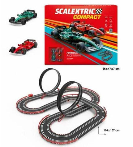 Scalextric race track toy set with 114 x 107 cm layout, featuring detailed racing cars and track pieces for exciting racing fun.