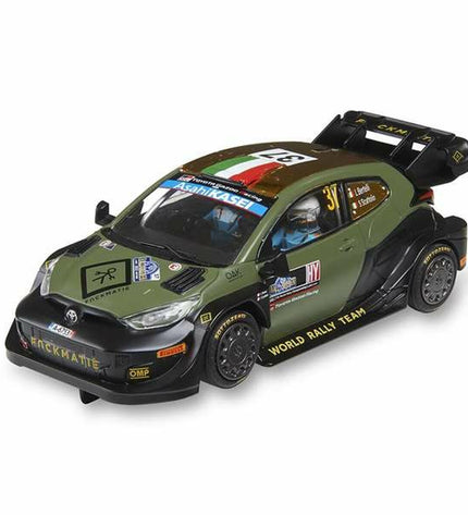 Scalextric remote control police car toy in blue with police markings on a track, part of the Scalextric vehicles collection.