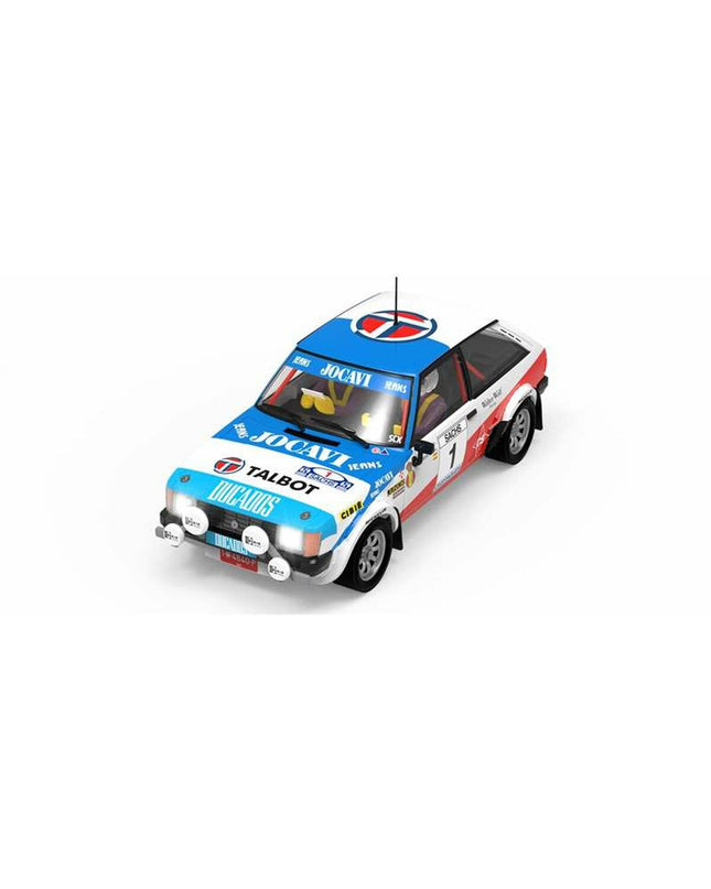 Remote-controlled police car toy from Scalextric, detailed plastic vehicle designed for indoor play and racing.