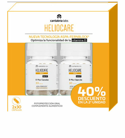 Heliocare 360º Vitamin D supplement box with 2 packs of 30 capsules, health and personal care vitamins and minerals.