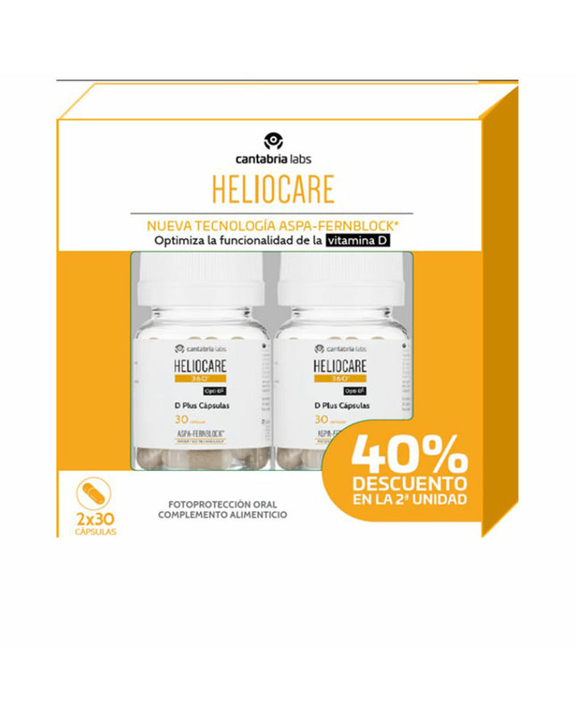 Heliocare 360º Vitamin D supplement box with 2 packs of 30 capsules, health and personal care vitamins and minerals.