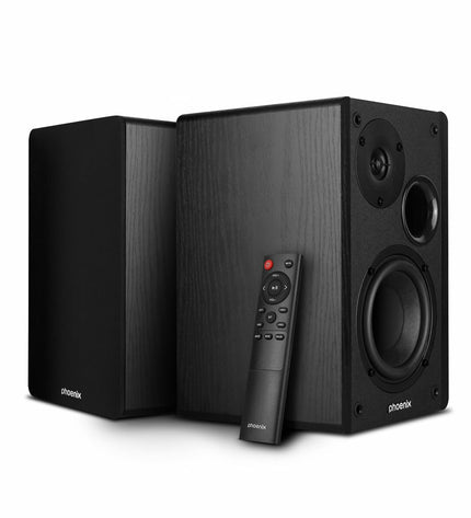 Black Phoenix Serenade speakers for audio and hi-fi entertainment, featuring sleek design and high-quality sound output.