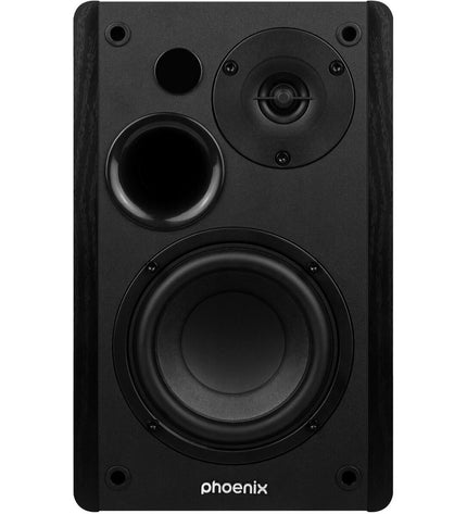 Black Phoenix Serenade speakers for audio and hi-fi systems, shown with their sleek design and front grille.