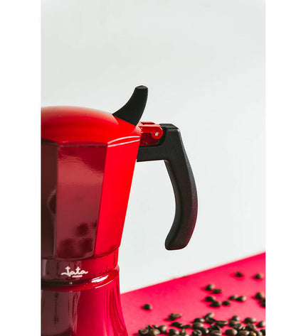JATA Italiaanse koffiepot voor induction, rode aluminium vulcano moka pot, 12 kopjes, geschikt voor huis en koken