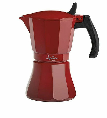 JATA Italiaanse koffiepot vulcano rood aluminium voor induktion kookplaat, 12 koppen, huis en koken, koffie en thee