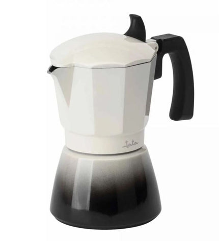 JATA Italiaanse koffiepot HCAF2406 in crème aluminium with 6 coffee cups, suitable for home brewing of Italian-style coffee.