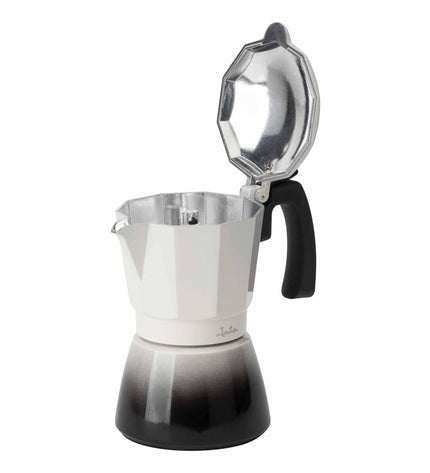 JATA Italiaanse koffiepot HCAF2409 in crème aluminium with 9 cups, ideal for brewing traditional Italian coffee.