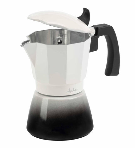 JATA Italiaanse koffiepot crème aluminium with 9 coffee cups for home brewing, kitchen, and coffee lovers.