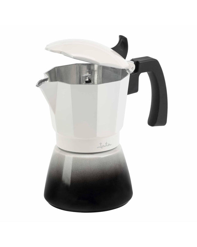 JATA Italiaanse koffiepot HCAF2403 in crème aluminium with 3 cups, ideal for brewing traditional Italian coffee at home.