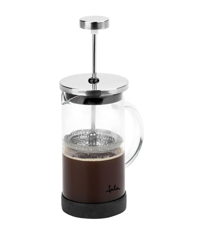 JATA black 350ml coffee pot with piston for brewing coffee or tea, suitable for kitchen and home use.