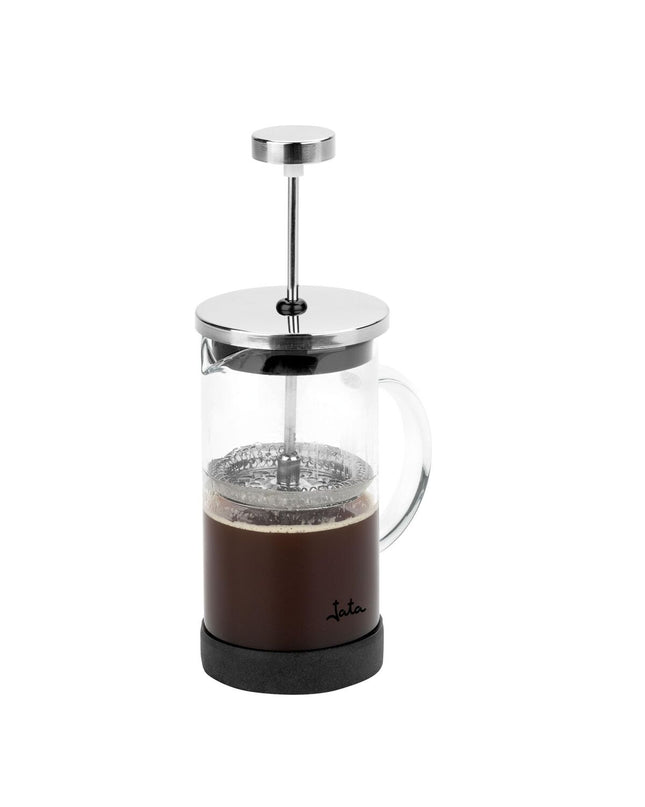 JATA black 350ml coffee pot with piston for brewing coffee or tea, suitable for kitchen and home use.