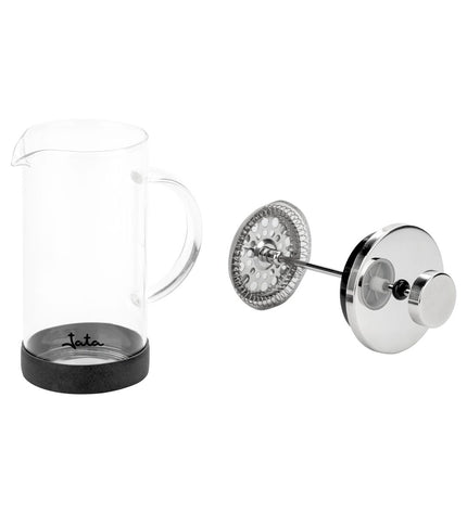 Black JATA coffee pot with plunger, 350 ml, for brewing coffee and tea in the kitchen, with a sleek design.