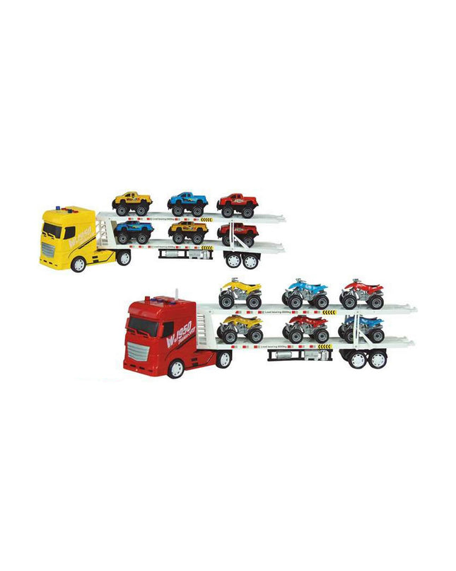 BigBuy Fun toy truck carrier with sound, measures 57x20x11 cm, designed for children’s play vehicles and games.