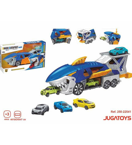 BigBuy Fun Carrier Vrachtwagen toy truck with 3 cars, 33x11x7 cm, colorful vehicle for kids' play and transportation fun.