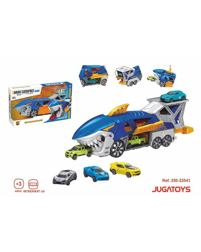 BigBuy Fun Carrier Vrachtwagen toy truck with 3 cars, 33x11x7 cm, colorful vehicle for kids' play and transportation fun.
