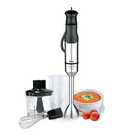 TM Electron handblender in stainless steel with 1200 W power, suitable for home cooking and small electric appliances.