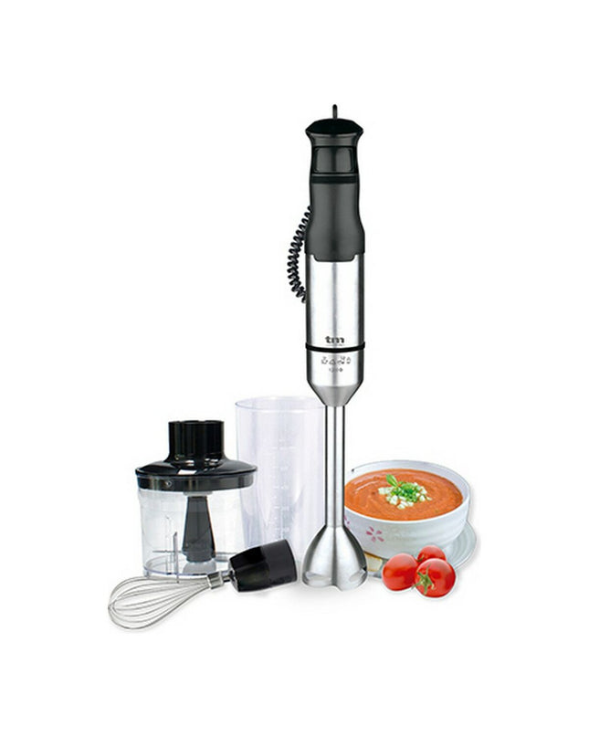 TM Electron handblender in stainless steel with 1200 W power, suitable for home cooking and small electric appliances.