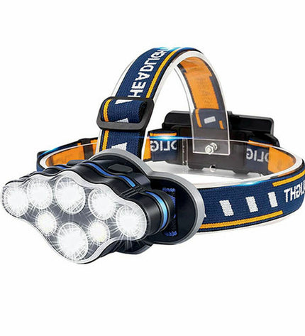TM Electron headlamp for outdoor activities, features adjustable straps and bright LED light for camping and hiking.