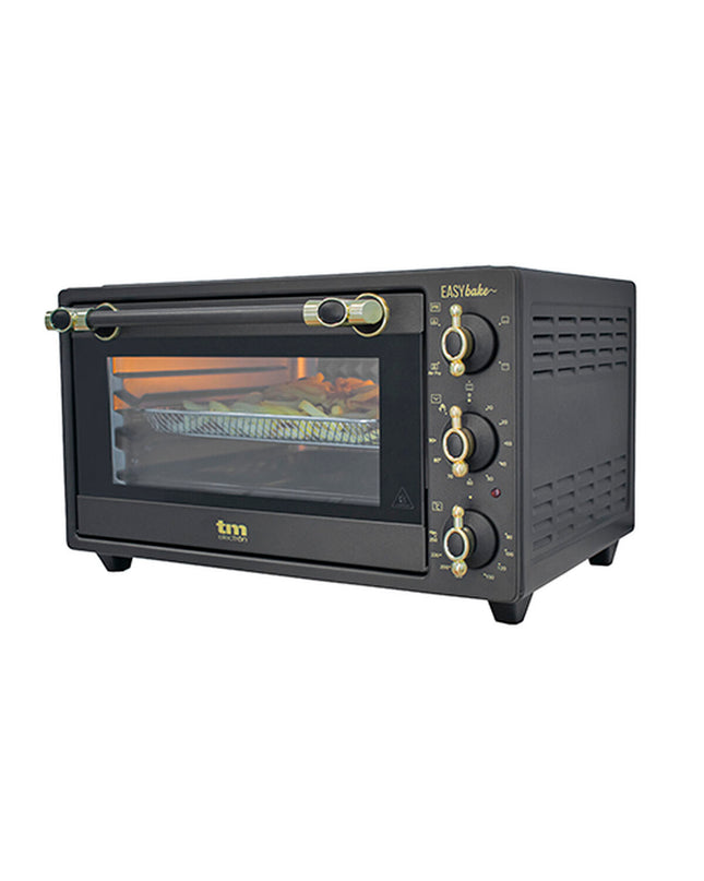TM Electron 1500W deep fryer showing compact design, control panel, and heating element in a kitchen setting.
