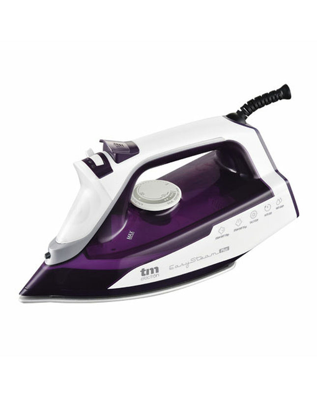 Purple TM Electron steam iron with 2400W power, featuring a sleek design for efficient home ironing and steaming tasks.